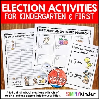 Preview of Election Activities For Kindergarten & 1st/First Grade, Voting & Mock Election