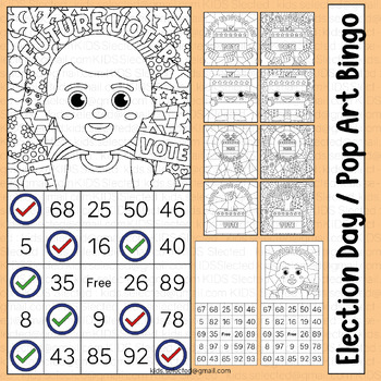 Preview of Election Day Activities Bingo Game Vote Coloring Page Pop Art Cards Kindergarten