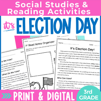 Preview of Election Day Activities | Elections Voting | 3rd Grade Reading Comprehension