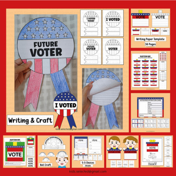 Preview of Election Day Craft Writing Activities Ribbon Voter Registration Cards 2022 Mock