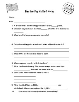Preview of Election Day Guided Notes 3rd & 4th Grade