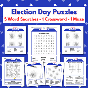 Preview of Election Day Puzzles: 5 word Searches - 1 Crossword - 1 Maze