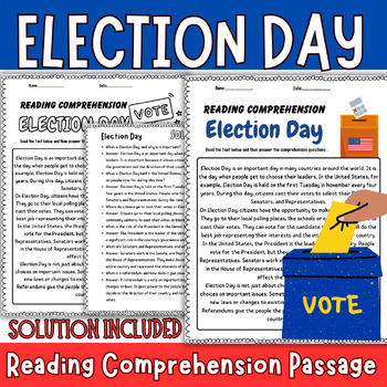 Preview of Election Day Reading Comprehension Passages + Questions  • November Activities