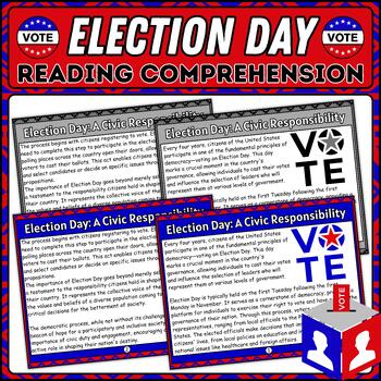 Preview of Election Day Reading Comprehension, Questions, & Posters - Presidents Day