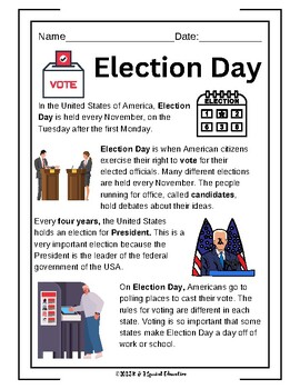 Preview of Election Day Reading Comprehension for Kids: No-Prep Differentiated