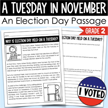 Preview of Election Day Reading Passage & Comprehension Questions for Second Grade Readers