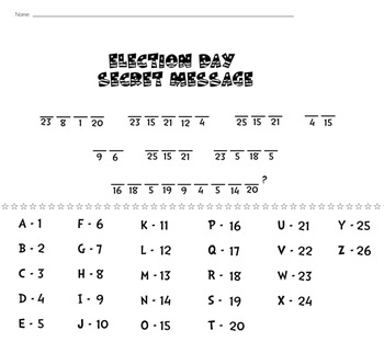 Preview of Election Day Secret Message Decoder Printable