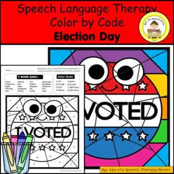 Preview of Election Day Speech Therapy Color By Code Grab and Go Activity