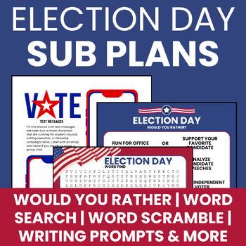 Preview of Election Day Sub Plans- Word Search/Word Scramble/Activity/Voting/Worksheet