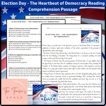 Preview of Election Day - The Heartbeat of Democracy Reading Comprehension Passage