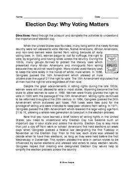 Preview of ELECTION DAY: Why Voting Matters // Reading Activity