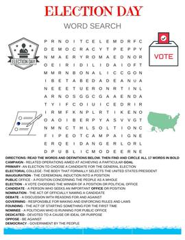 Preview of Election Day Word Search
