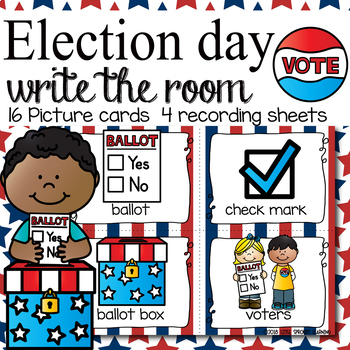 Preview of Election Day Write the Room - 16 cards four versions, four recording sheets