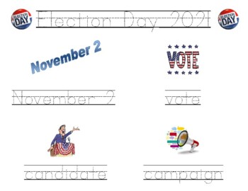 Preview of Election Day tracing words. 2 pages, 10 words.