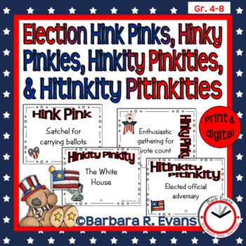 Preview of HINK PINK et al. PUZZLES Election Word Riddles Task Cards Vocabulary GATE