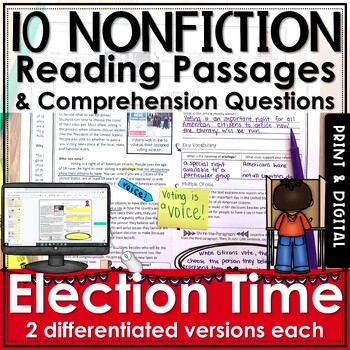 Preview of Election Nonfiction Reading Comprehension Passages and Questions