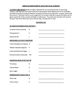 Preview of Election Simulation (Role Play Activity)