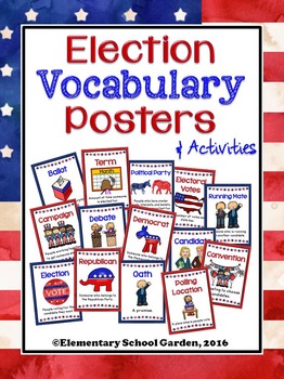 Preview of Election Vocabulary Posters, Worksheets, and Activities