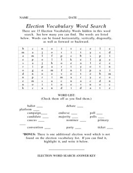 Preview of Election Vocabulary Word Search