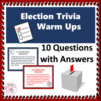 Election Trivia Warm Up Questions By Middle School Cafe Tpt