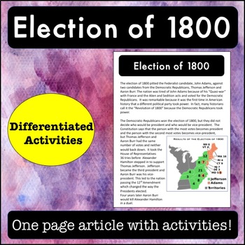 Preview of Election of 1800 Reading Passage and Activities