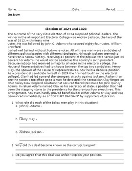 Election of 1824 and 1828 - DBQ by Mrs P Resource Center | TPT