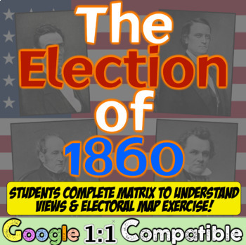 Preview of Election of 1860 and Civil War Activity Student Matrix and Electoral College Map