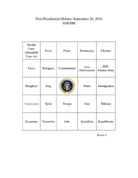 Preview of Election of 2016 Presidential Debate Bingo