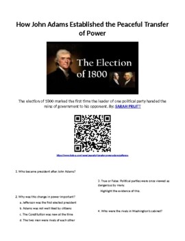 Preview of Elections: The Tradition of a Peaceful Presidential Transition of Power WebQuest