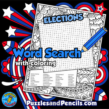 Preview of Elections - US Government Word Search Puzzle Activity with Coloring