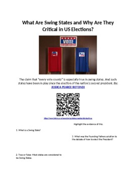 Preview of Elections: Why are Swing States Important in Elections? web Quest