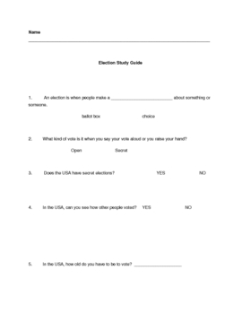 Preview of Elections and Voting  study guide