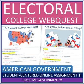 Preview of Electoral College American Government Webquest Worksheet or Google Slides