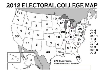 Electoral College Map to Color -2012 by Betty's Spot | TPT