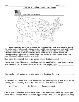 Preview of Electoral College Worksheet