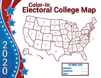 Electoral Map 2020 - Color-in Map by Commander N Chief | TpT