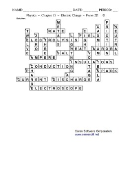 Electric Charge High School Physics Crossword with Word Bank