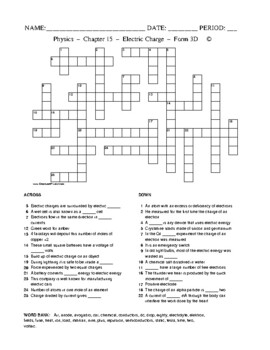 Electric Charge: Physics Crossword with Word Bank Worksheet Form 3