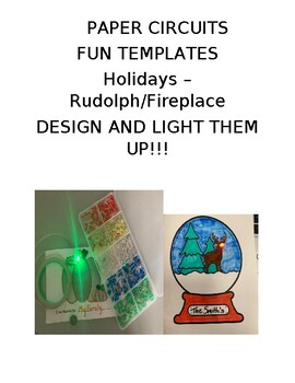 Preview of Electric Circuit Paper Cards Holidays Rudolph Fireplace Templates STEAM STEM