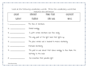 electric circuits vocabulary packet activities and