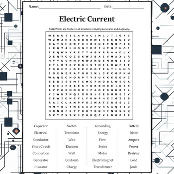 Preview of Electric Current Word Search Puzzle Worksheet Activity