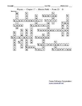 Electric Field and Capacitance: Crossword with Word Bank Worksheet Form 2