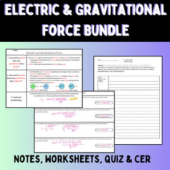 Preview of Electric Force and Gravitational Force Notes & CER Bundle