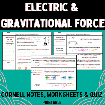Preview of Electric Force and Gravitational Force Cornell Notes, Quiz