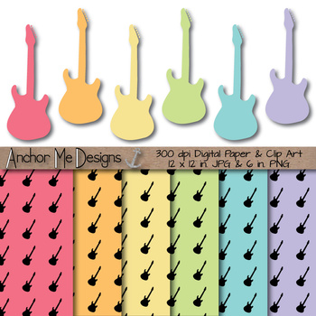 Preview of Electric Guitar Silhouettes & Matching Papers Rock and Roll