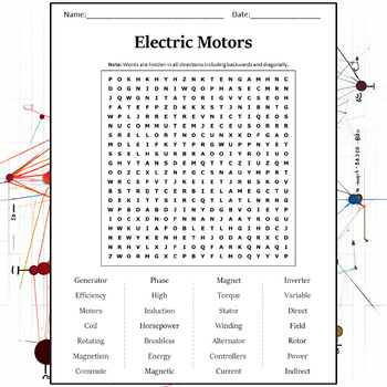 Preview of Electric Motors Word Search Puzzle Worksheet Activity