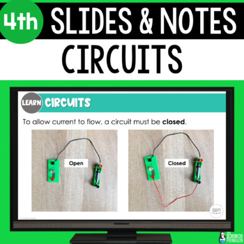 Preview of Electrical Circuits Intro Google Slides & Notes Worksheet | 4th Grade Powerpoint