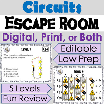 Preview of Electrical Circuits Activity: Digital Escape Room Science Game: Electricity Unit