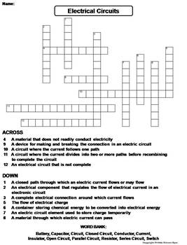 Electrical Circuits Worksheet/ Crossword Puzzle by Science Spot | TpT