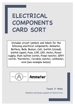 Preview of Electrical Components Card Sort